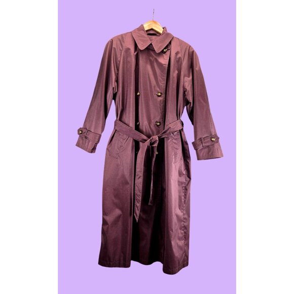 Maroon Trench Coat Chiango 10 Vtg 80s Belted Pockets Storm Flap Removable Liner - Picture 5 of 16